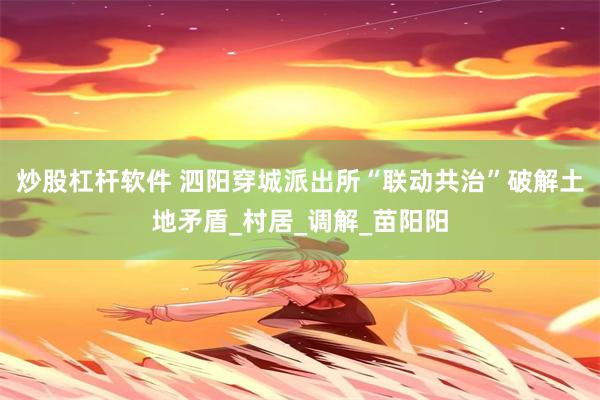 炒股杠杆软件 泗阳穿城派出所“联动共治”破解土地矛盾_村居_调解_苗阳阳